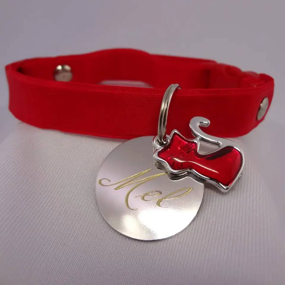 Coleira Elástico com Plaqueta Identificação Personalizado Nome e Telefone Para Gatos COR DAS COLEIRAS:VERMELHO