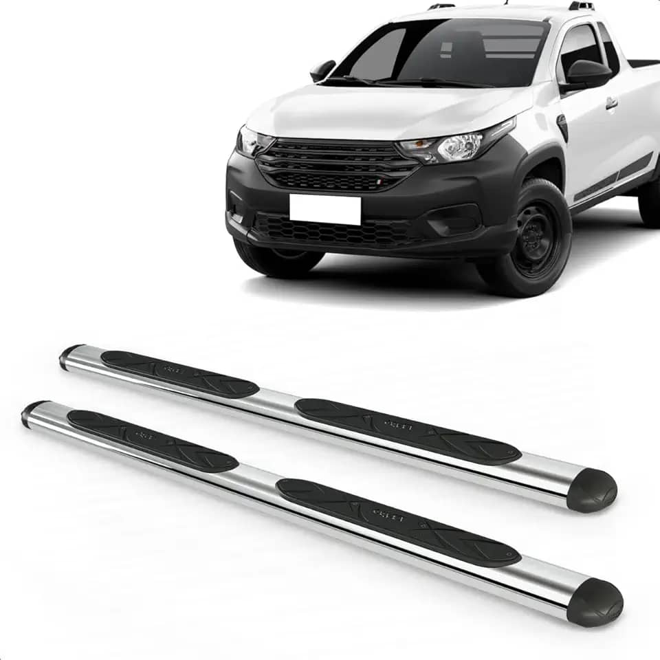 Par Estribo Lateral Oval Cromado Strada Cabine Dupla E Simples 2021 A 2025 Kit Fixação Incluso