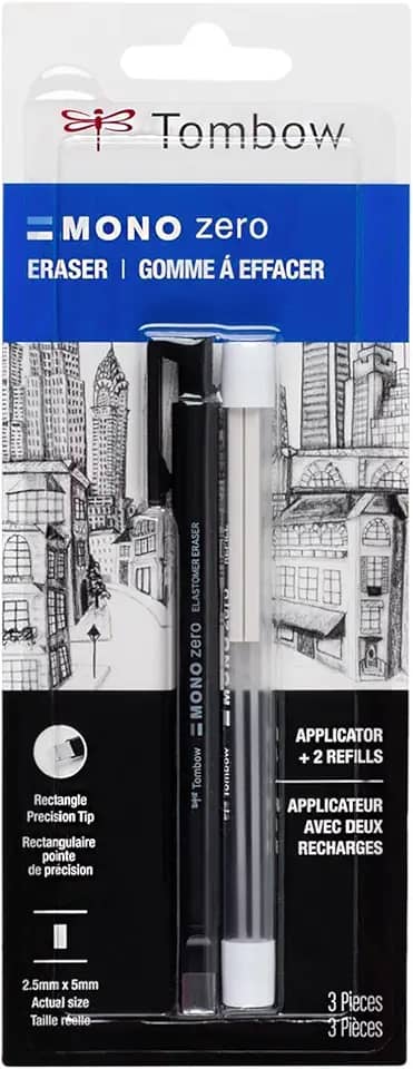 Tombow Pacote econômico 57317 Mono Zero Eraser, retangular de 2,5 mm. Borracha estilo caneta com ponta de precisão com refil