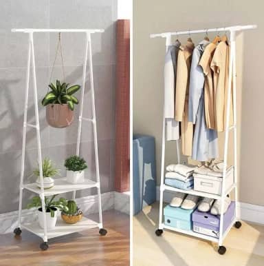 Arara Organizadora Cabideiro de Roupas Com Prateleiras e Rodinhas 360°, Closet Organizador Portátil Multifuncional (Branco)