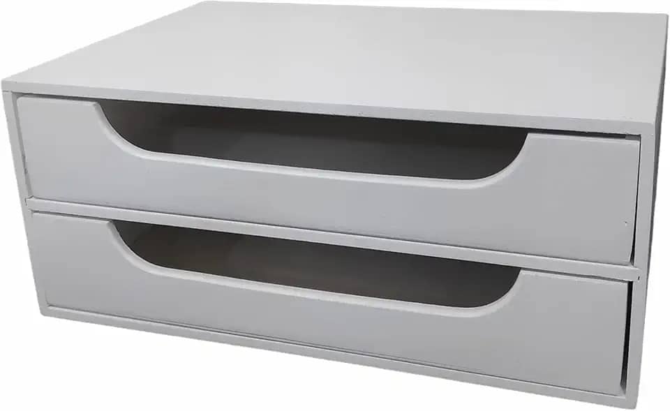 Organizador 2 Gavetas Branco Folha Sulfite A4 Base para Monitor Suporte de Monitor