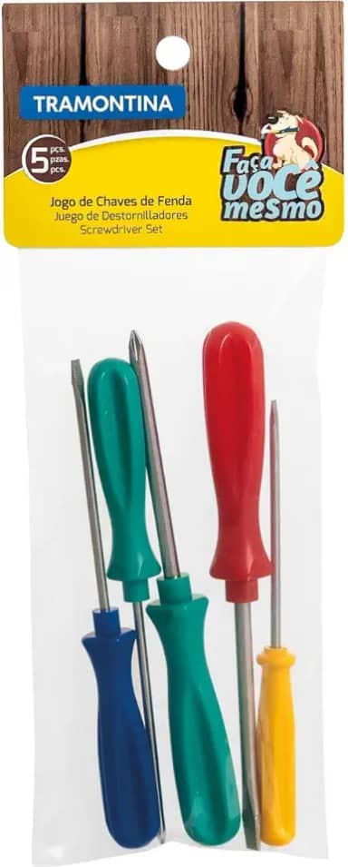 Tramontina 43408176, Jogo de Chaves de Fenda 5 Peças, Sendo 2 Ponta Chata 2 Ponta Cruzada 1 Clipe