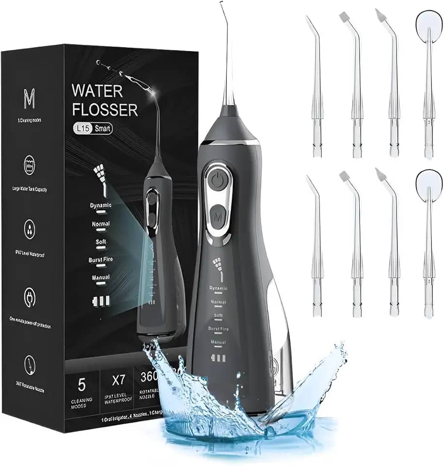 Irrigador Oral Premium Limpeza Profunda Jato D àgua Supersônico 5 Modos Limpador de Dentes Sem Fio Limpeza Profunda Dental e Gengiva Portátil Sem Fio Recarregável Tanque 300ml