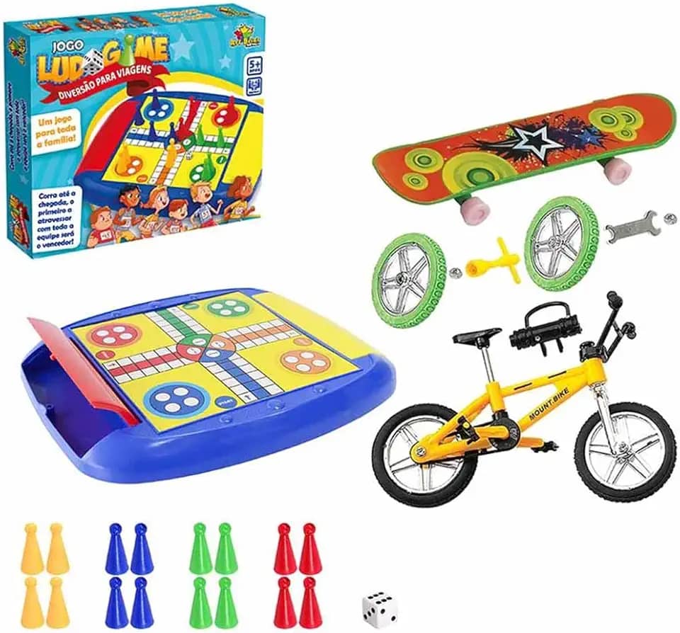 Jogo Tabuleiro Ludo Kit Bicicleta De Dedo Com Skate Board