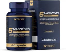 5 Magnésios 500mg 120 Cápsulas - Quelato Malato Taurato Citrato e Óxido de Magnésio