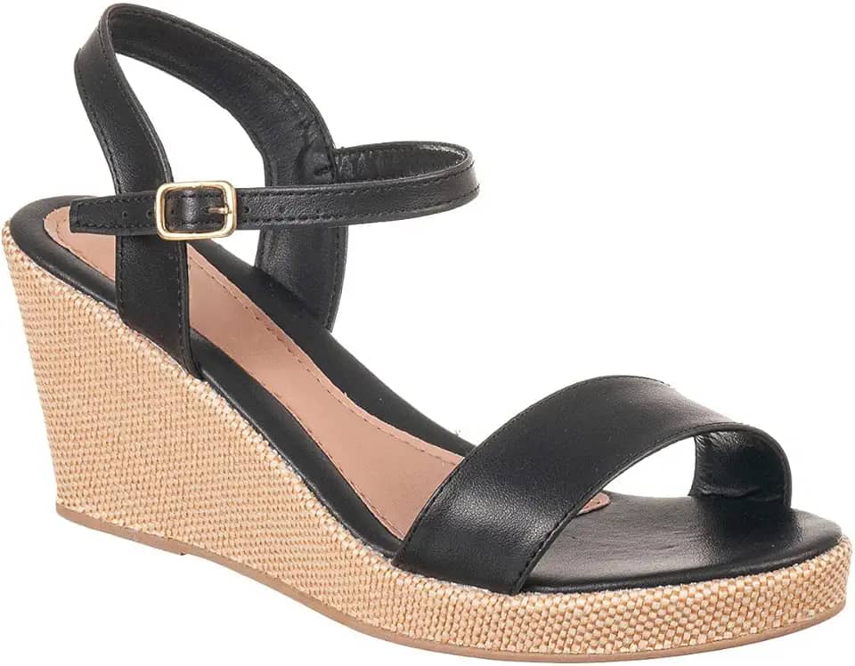 Sandália Anabela Feminina Salto Alto Corda Detalhes Bloco Plataforma Nude