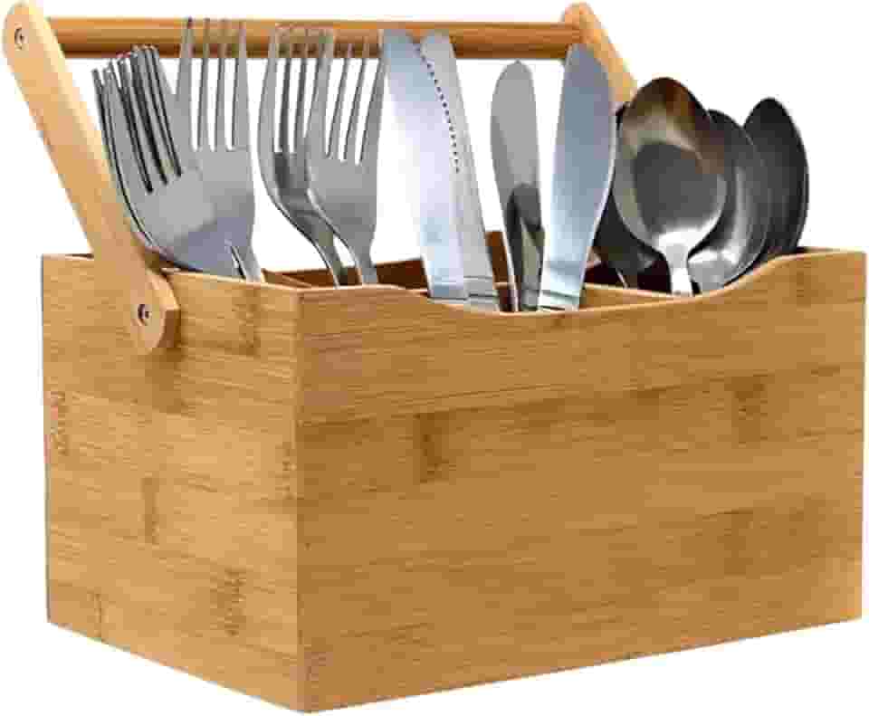 Porta Talheres Organizador Multiuso de Bambu 4 Nichos