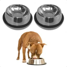 KIT 2 Comedouro de Inox 1400ml para Cães e Gatos Raças Grandes Pote Ração Água Bebedouro Antiderrapante