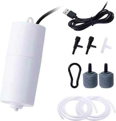 Kit de bomba de ar USB para aquário, bomba de ar ultra silenciosa, mini borbulhador de aquário aerador portátil com pedra de ar e tubo de silicone