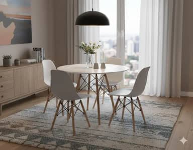 Conjunto de Jantar Mesa Eiffel Branca + 4 Cadeiras Eiffel DKR Brancas - Cozinha, Sala de jantar, Salão de Festas (Mesa 90cm)