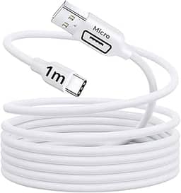 Cabo Micro USB 1 Metro Carregamento Rápido 18W Sincronização de Dados Reforçado Premium Compatível com Android Celulares Smartphones Tablets Power Bank Branco Resistente Durável Universal 10CLICK