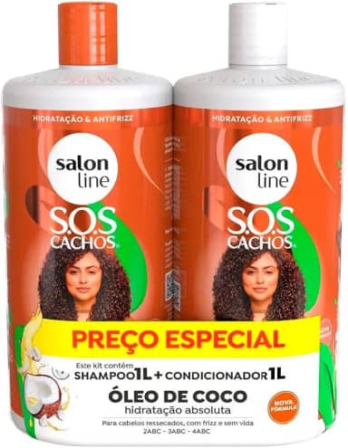 Salon Line, Kit Shampoo e Condicionador, SOS Cachos, Coco, Tratamento Profundo, Vegano - Cabelos Ondulados, Cacheados e Crespos, 1 L cada