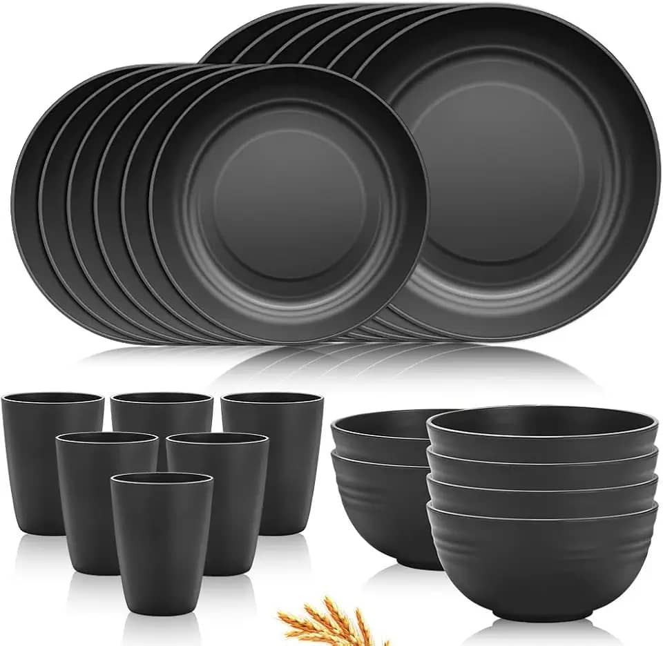 24 Peças Conjunto de Louça de Palha de Trigo, Aparelho de Jantar, Jogo de Prato, Jogo de Pratos de Jantar, Pratos de Jantar, Jogo de Pratos, Prato, Conjunto de Pratos