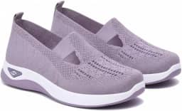 Tênis Ortopédico Feminino Confortável em Tecido Respirável, Suporte de Arco, Sola Macia, Para Caminhada e Corrida, Roxo Claro Nº36