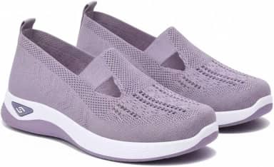 Tênis Ortopédico Feminino Confortável em Tecido Respirável, Suporte de Arco, Sola Macia, Para Caminhada e Corrida, Roxo Claro Nº36