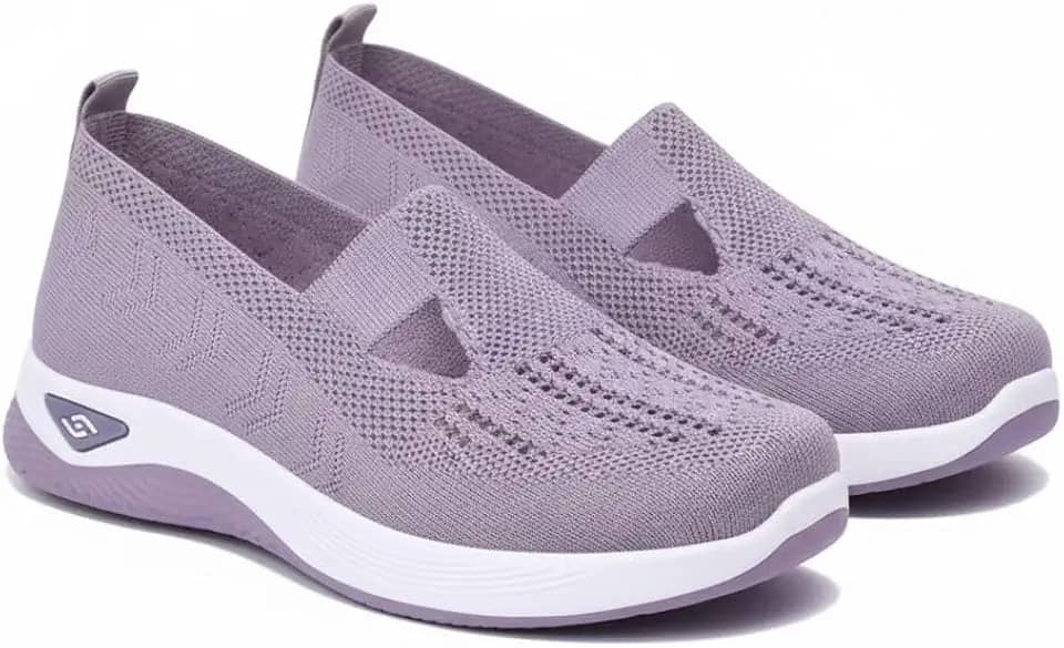 Tênis Ortopédico Feminino Confortável em Tecido Respirável, Suporte de Arco, Sola Macia, Para Caminhada e Corrida, Roxo Claro Nº36
