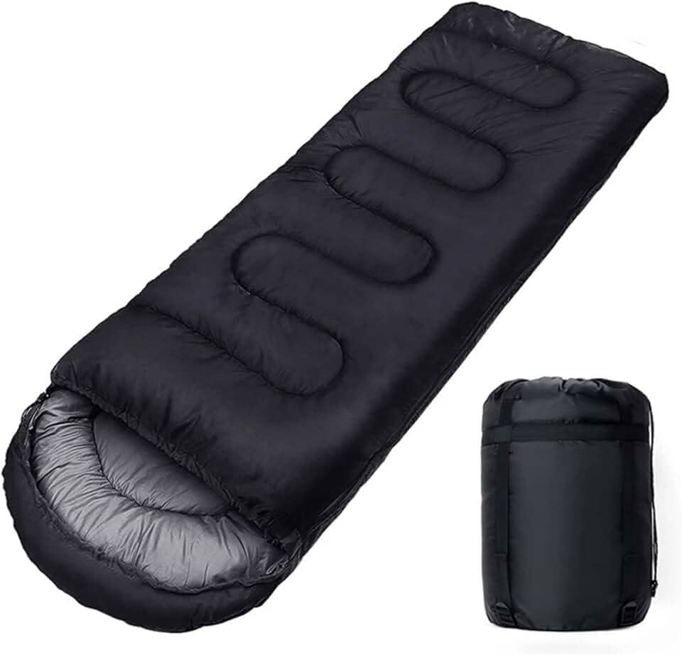 Saco de Dormir Térmico, Preto, Individual, 220x80cm, Resistente à Água, Temperatura -5°C a +10°C, para Adultos, Camping