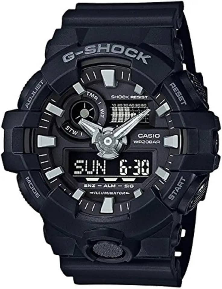 Relógio masculino G-shock Ana Digi All Black, resistente à água de 200 metros com dia e data GA-700-1B, Preto, esportivo
