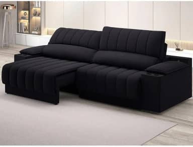 Sofá com Usb Retrátil e Reclinável Murano 2m Preto