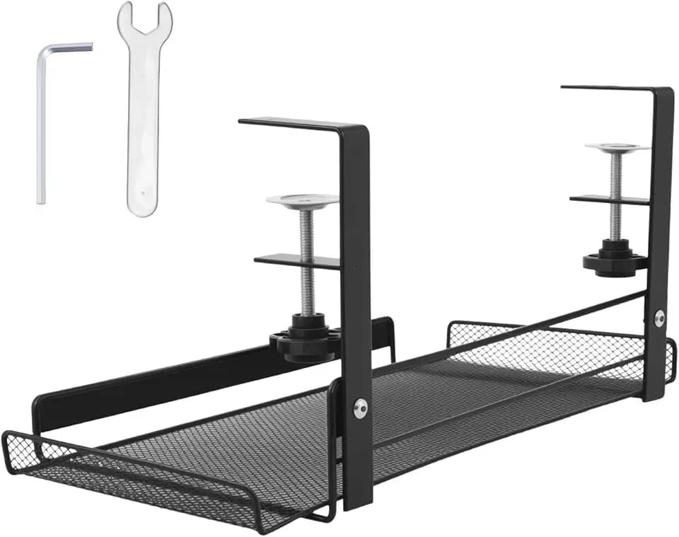 Bandeja de gerenciamento de cabos sob a mesa com braçadeiras de aço carbono organizador de cabos embaixo da mesa sem perfuração para estação de trabalho em casa e escritório.