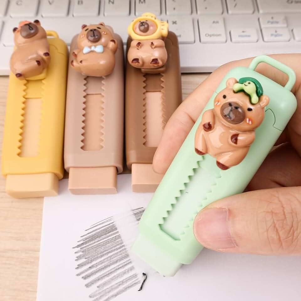 1 pç de borracha retrátil capivara, borracha push-pull de borracha, borrachas de lápis para estudantes, amantes de capivara, escola, material de escritório, artigos de papelaria (cor aleatória)