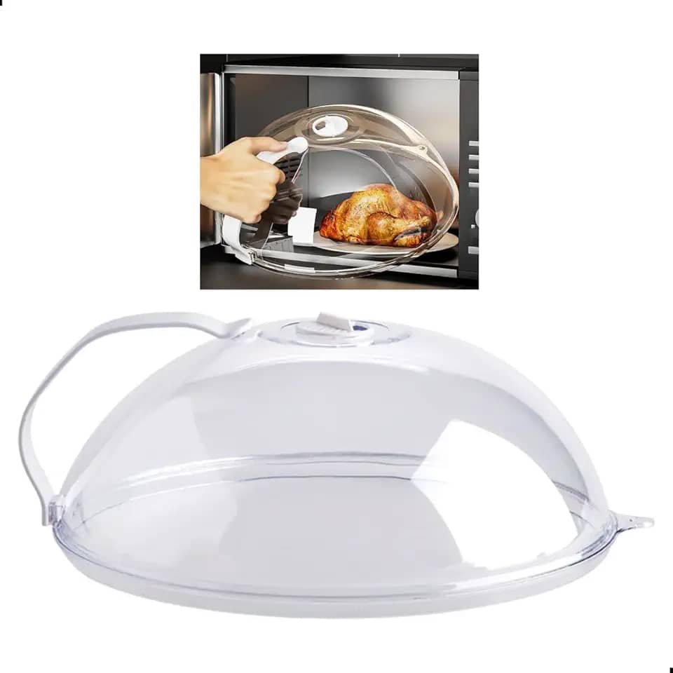 Tampa para Micro-ondas com Válvula de Vapor – Tampa Antirrespingos em Policarbonato, Reutilizável, Transparente, com Alça – Grau Alimentício, Fácil de Limpar