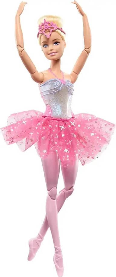 Barbie Fantasia Boneca Bailarina Luzes Brilhantes Rosa para crianças a partir de 3 anos