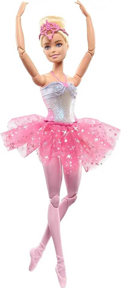 Barbie Fantasia Boneca Bailarina Luzes Brilhantes Rosa para crianças a partir de 3 anos