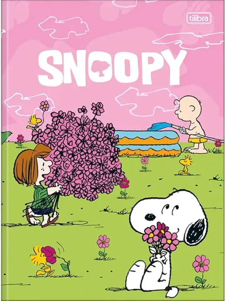 Caderno Snoopy TILIBRA Universitário BROCHURA - 80 Folhas (Fundo Rosa)