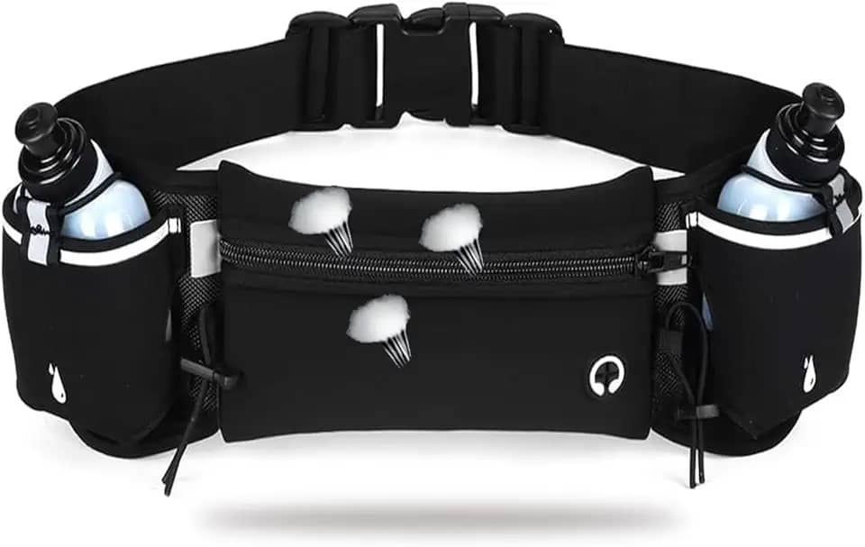 Bolsa esportiva,Cinto de Hidratação para Corrida com 2 Garrafas,Cinto de Corrida de Hidratação Academia,e Porta.Você pode segurar itens pequenos,como telefones celulares,cartões de crédito.