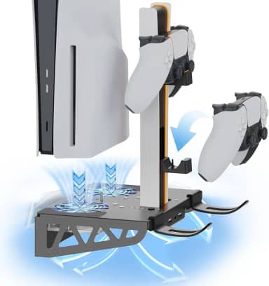 AodoT Suporte De Parede Para Ps5/Ps5 Slim/Ps5 Pro, Kit Acessórios Com Ventoinha E Estação Carregamento, Flutuante Prateleira Console Digital Disco, Atrás Da Tv