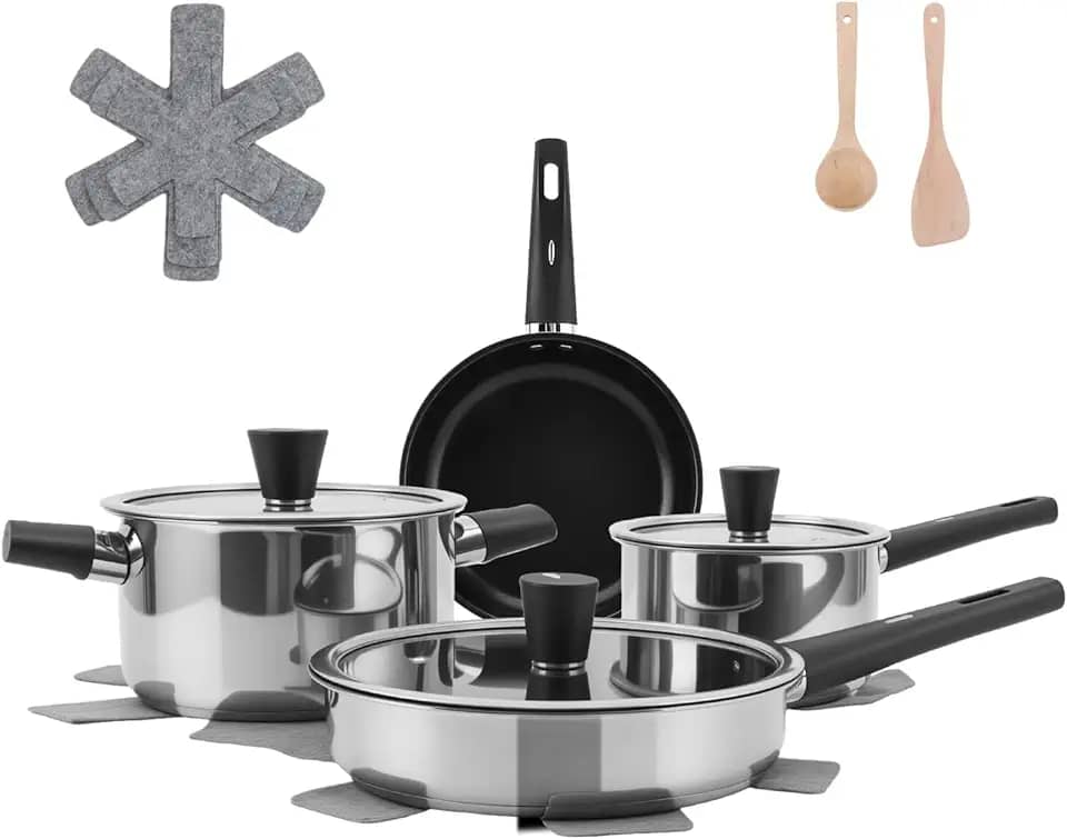 Conjunto de aço inoxidável de 4 peças jogo de panelas, panela inox fundo triplo, Conjuntos de panelas de cozinha de indução antiaderente,conjunto de panelas,panela de inox