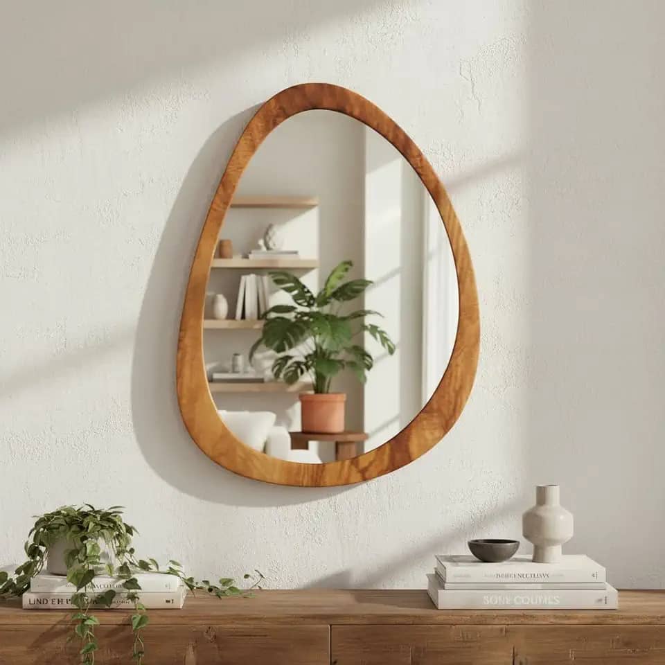 Espelho Grande Orgânico Oval Moldura em Madeira 80X60cm Decorativo Sofisticado e Luxuoso com Vidro de 3mm e MDF 6mm