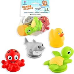 Kit Brinquedos de Banho para Bebês +4 Meses Animais Marinhos e Patinho 4 Unidades (Polvo, Tubarão, Tartaruga e Patinho) Macio PVC Atóxico Lavável Tinta Atóxica e Sem Ftalato