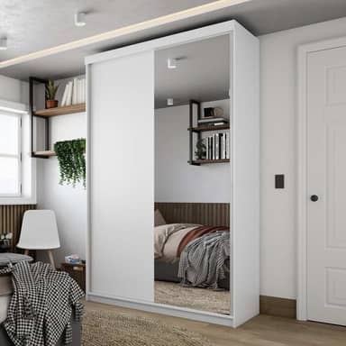 Guarda-roupa Solteiro 100% Mdf Bp com 2 Portas e 1 Espelho Geneve Branco