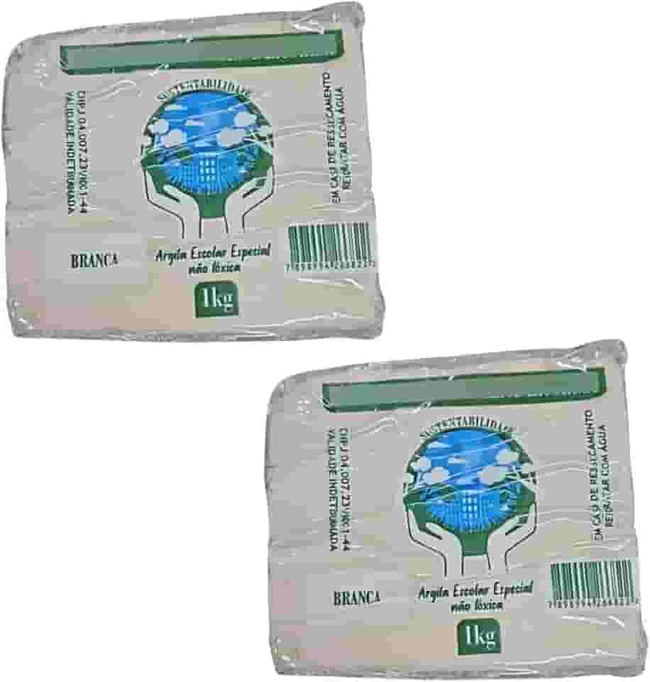 Kit 2 Pacotes de Argila Branca Escolar Especial Não Tóxica