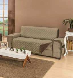 Protetor De Sofá Manu 3 Lugares Padrão Liso Dupla Face Tecido Microfibra Kaqui/Marrom