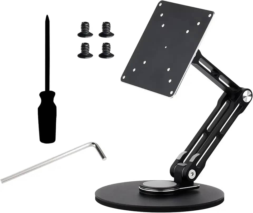 UeeKKoo Suporte de monitor portátil VESA, compatível com monitores de até 19 polegadas, suporta furos de montagem VESA de 50 x 50/75 x 75/100 x 100 (mm), suporta rotação de vários eixos, ajustável e