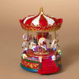 One Holiday Way Carrossel de vila de Natal animado musical com iluminação de 22 cm - Parque de diversões decorativo iluminado por LED Merry Go decoração de mesa redonda decoração de Natal para casa