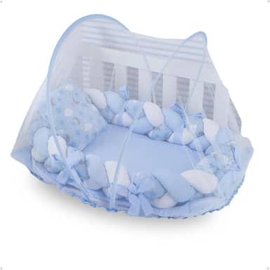 Ninho Redutor de Berço para Bebê com Mosquiteiro Várias Estampas (Estrela Lua Azul)