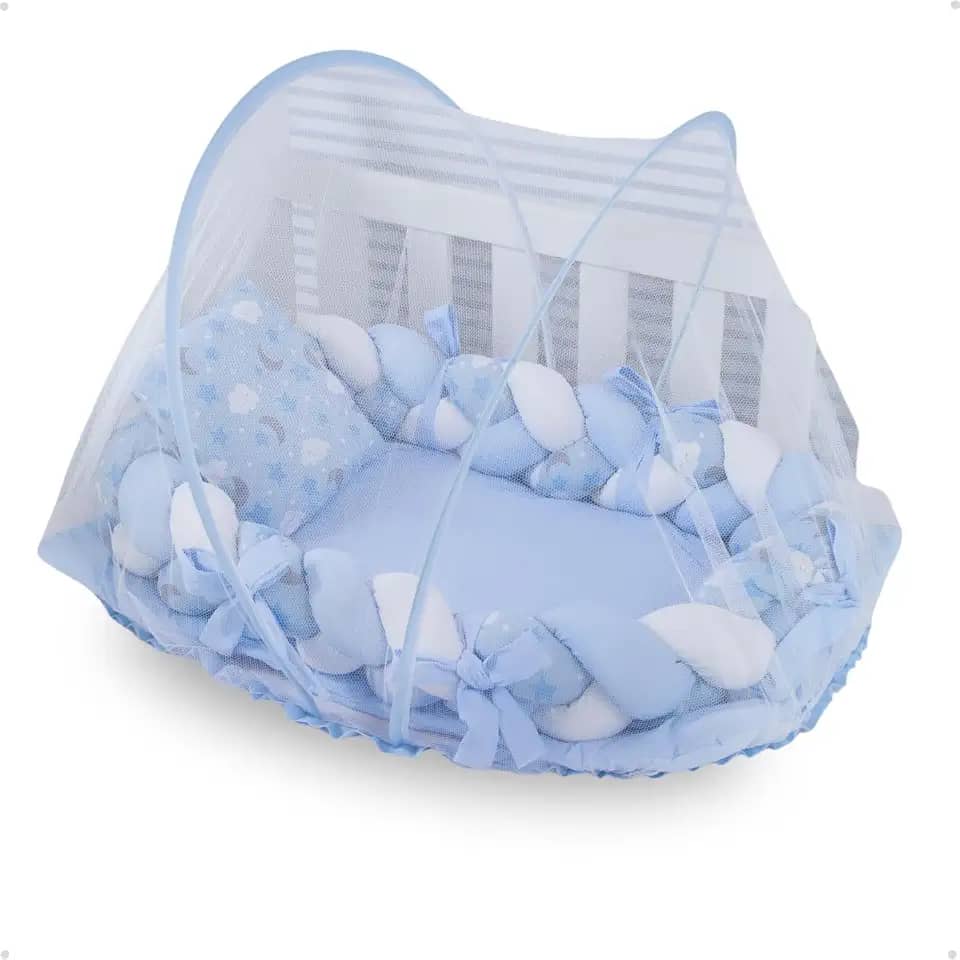 Ninho Redutor de Berço para Bebê com Mosquiteiro Várias Estampas (Estrela Lua Azul)