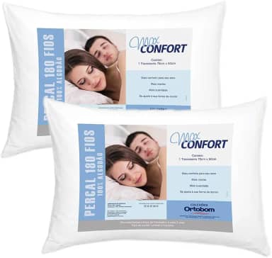 Kit 2 Travesseiros Antialérgico e Antiácaro 100% Algodão Max Confort Ortobom