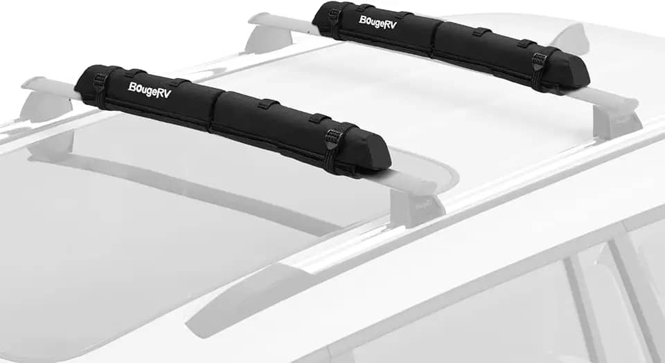 BougeRV Suporte de teto macio 2.0 para proteção de barras transversais, suporte de carro para prancha de surfe, SUP, caiaque, canoa, transportador de bagagem, universal para a maioria das barras