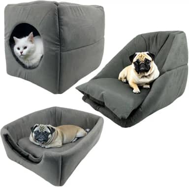 Cama Toca Iglu 3 em 1 Suede Cachorro Gato Frio Quente Pet M (Cinza)