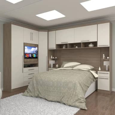 Guarda Roupa Dormitório Modulado Master Casal Queen 1,58 m Canto c/Painel Giratório p/TV - Luciane M14 Cor:Areia