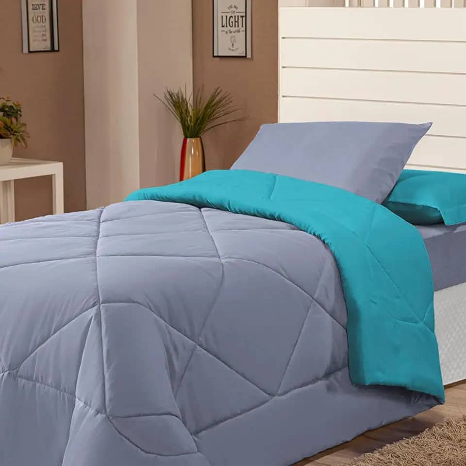 Edredom Avulso Solteiro Coberdrom Cobertor Margarida (Tiffany e Cinza)