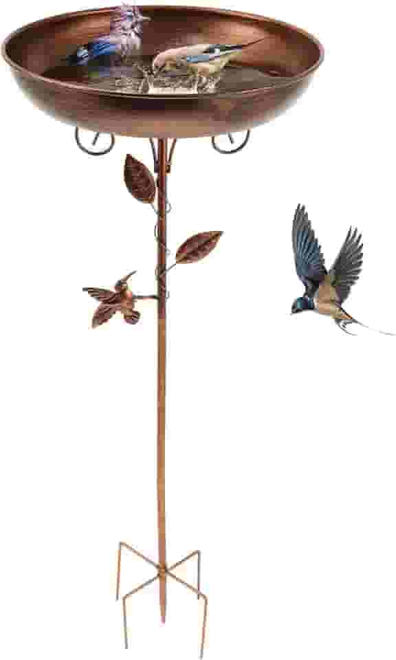 Banheira de metal para pássaros, para uso externo, 81 cm, resistente, para jardim, jardim, jardim, jardim, jardim, jardim, gramado, decoração, base de 5 pontas atualizada, Marrom, 11.8 in