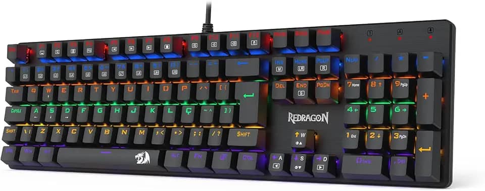 TECLADO MECÂNICO GAMER REDRAGON VALHEIM ILUMINAÇÃO RAINBOW PRETO SWITCH BROWN K608-R (PT-BROWN)