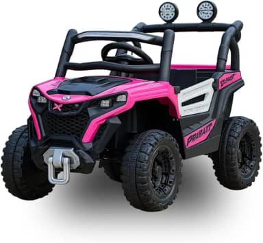 Jipe Carro Elétrico Infantil 12V Música Luz Controle Remoto (Rosa)