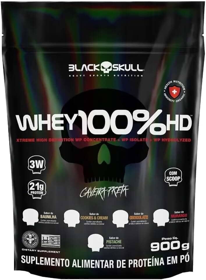Refil Whey 100% Hd Chocolate 900G, Black Skull